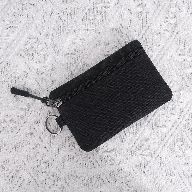 Canvas Mini Coin Wallet | Solid Color Zipper Key Bag detail view