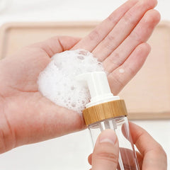 150ml Refillable Bamboo Foam Pump Bottle - Travel Size Empty Dispenser For Face Cleaner detail view