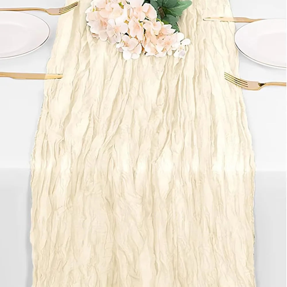 Table Runner Cheesecloth Gauze Rustic Boho Cheese Cloth Wedding Bridal Shower Birthday close-up view