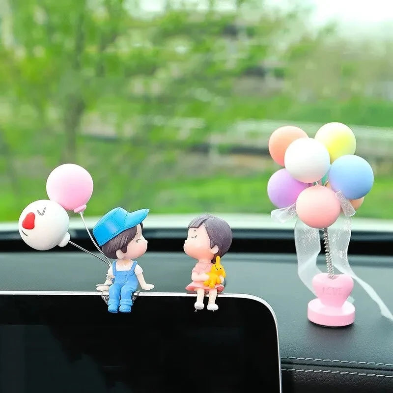 Cute Ornaments Couple Action Figurines Balloons For Car Dashboard Decoration