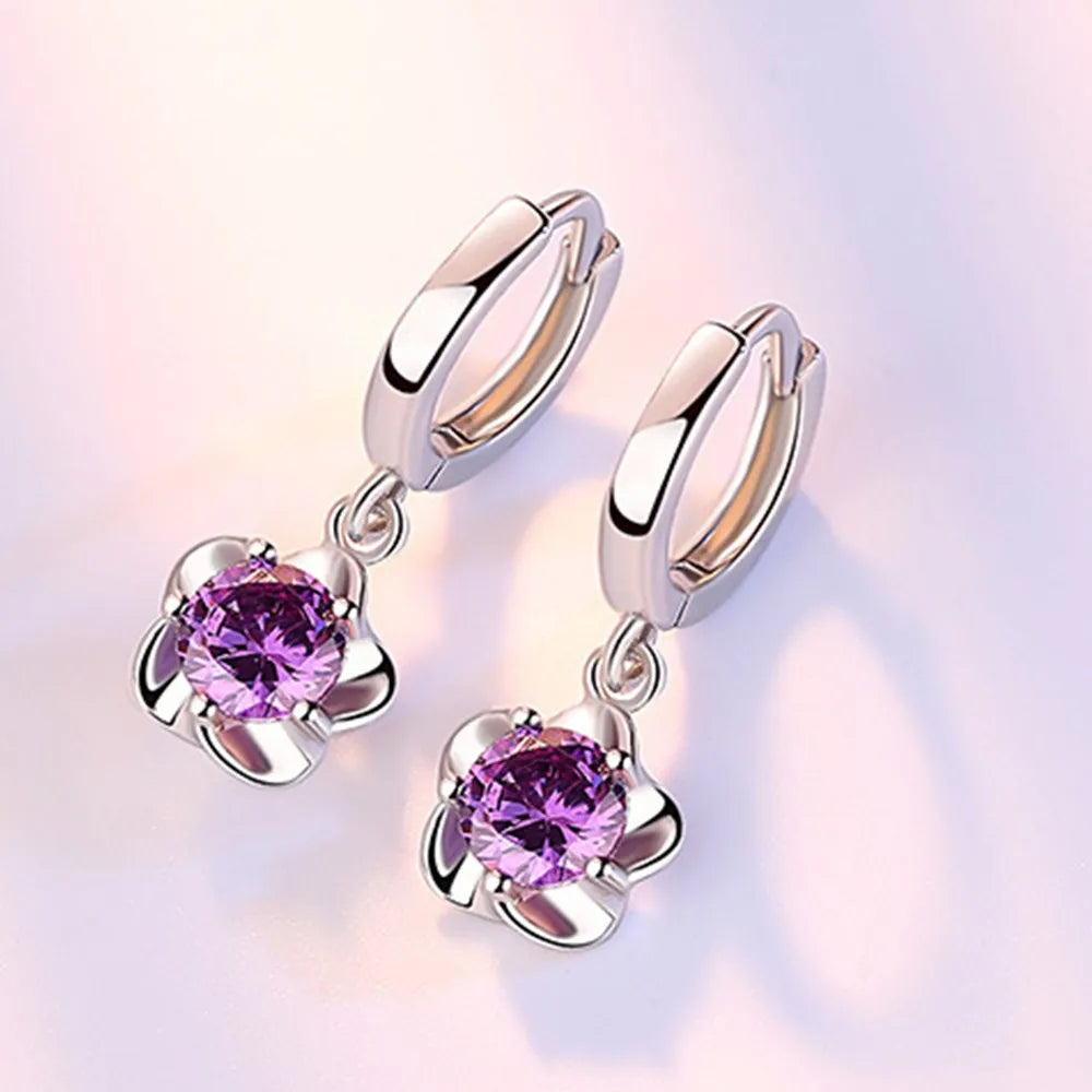 925 Sterling Silver Hoop Earrings with Purple and White Zircon | Fine Jewelry Gift alternate view