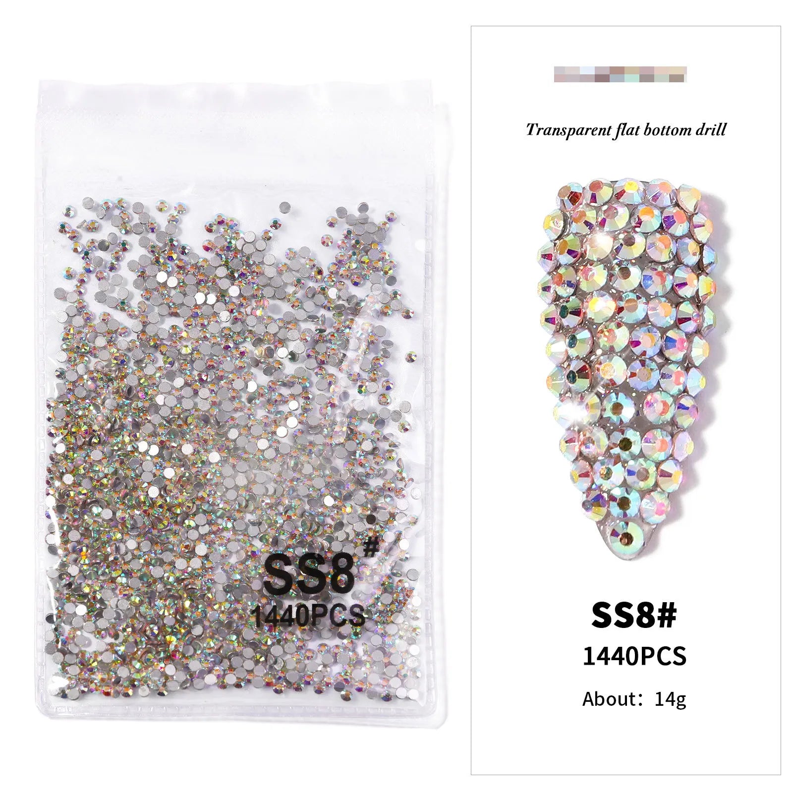 AB/Clear 1 Bag Nail Rhinestones Sizes SS3-SS12 1440 pcs Nail Art Decoration Flatback alternate view