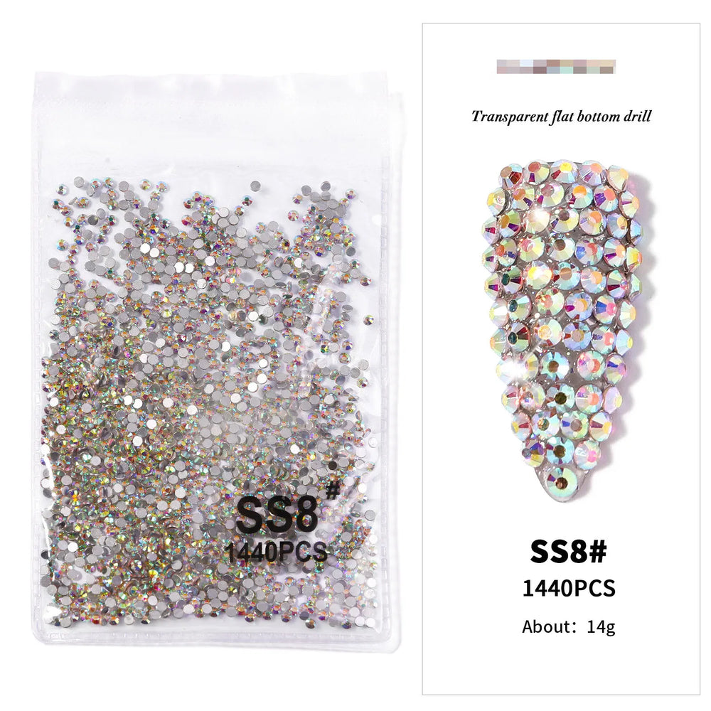 AB/Clear 1 Bag Nail Rhinestones Sizes SS3-SS12 1440 pcs Nail Art Decoration Flatback alternate view