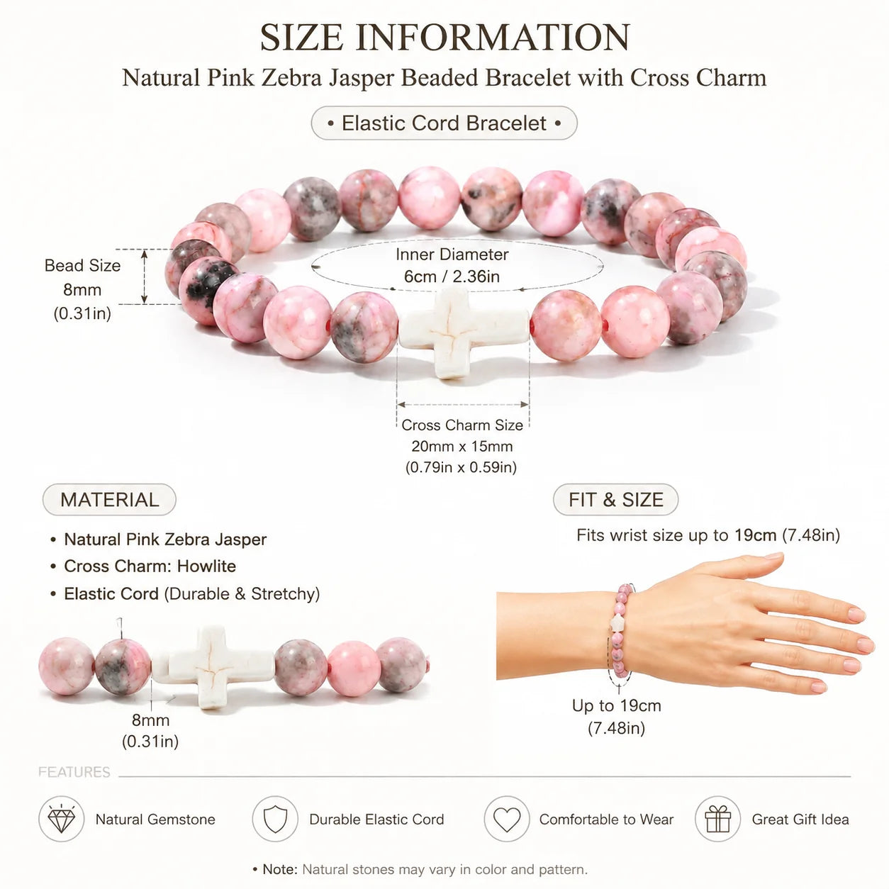 Prayer Men Natural Stone Wood Beads Rosary Hematite Cross Bracelets Onyx Meditation B alternate view