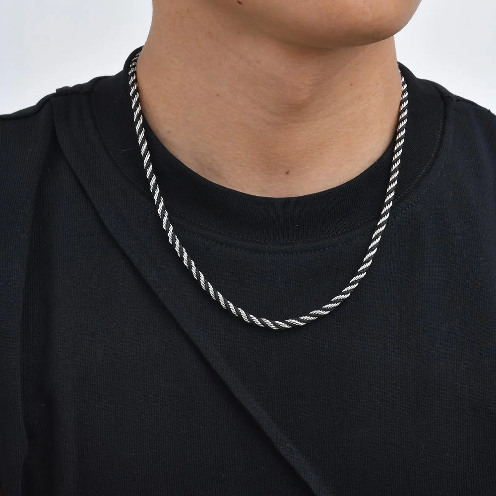 Men's Twisted Chain Necklace | Black Silver Stainless Steel Rope Link alternate view