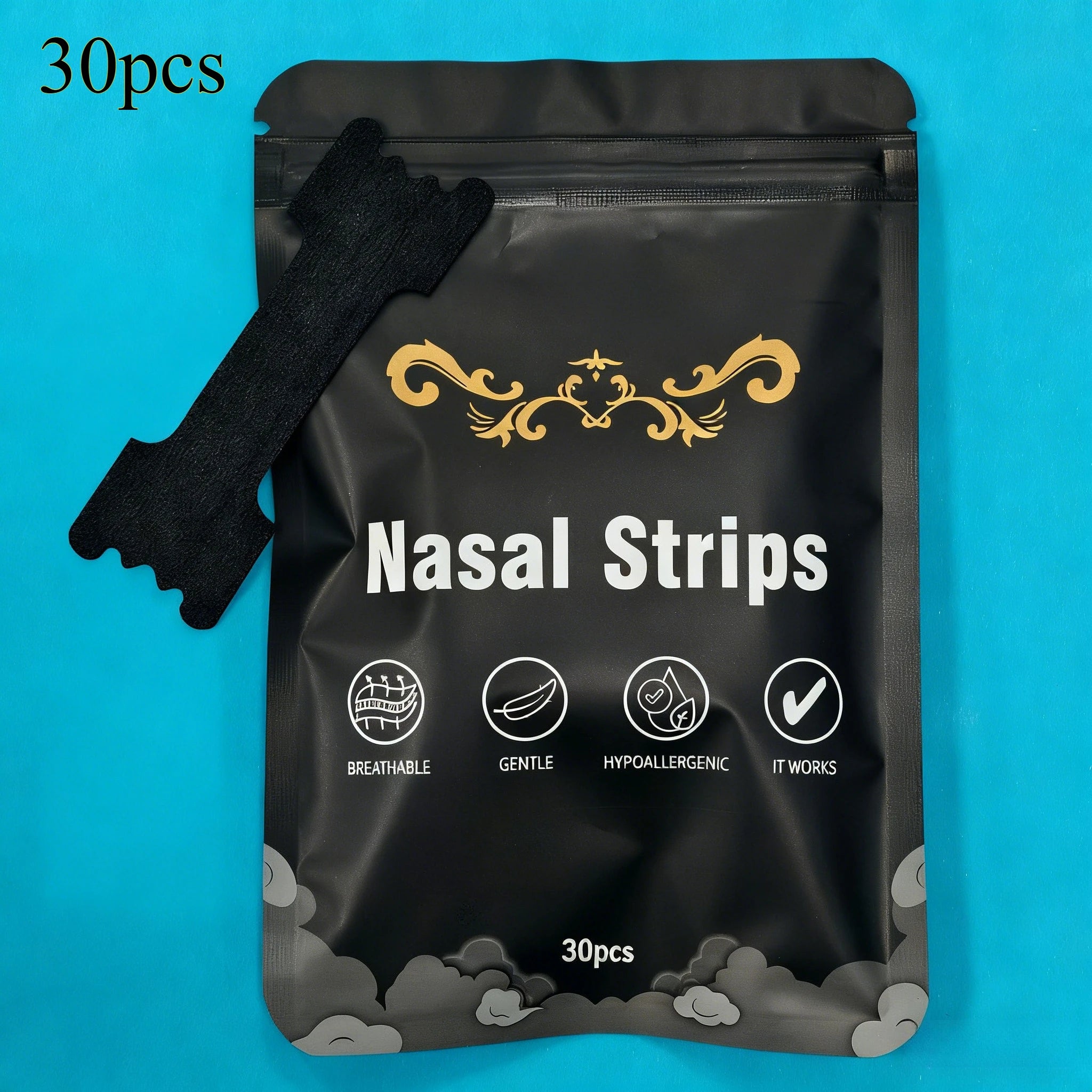 30 Pieces Black Adhesive Nasal Strips | Advanced Cough Relief Strips, Extra Long-Last alternate view
