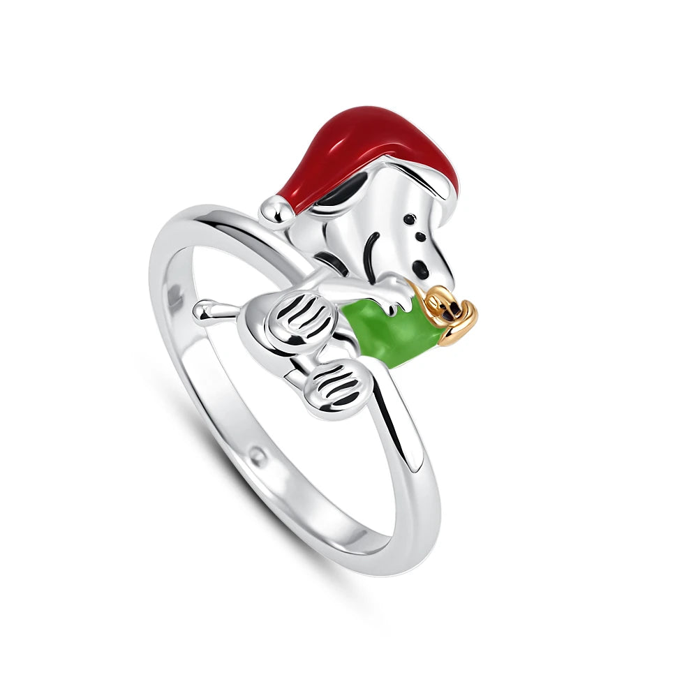 Hot selling new 925 sterling silver mini Snoopy Christmas pink diamond love orchid ri alternate view