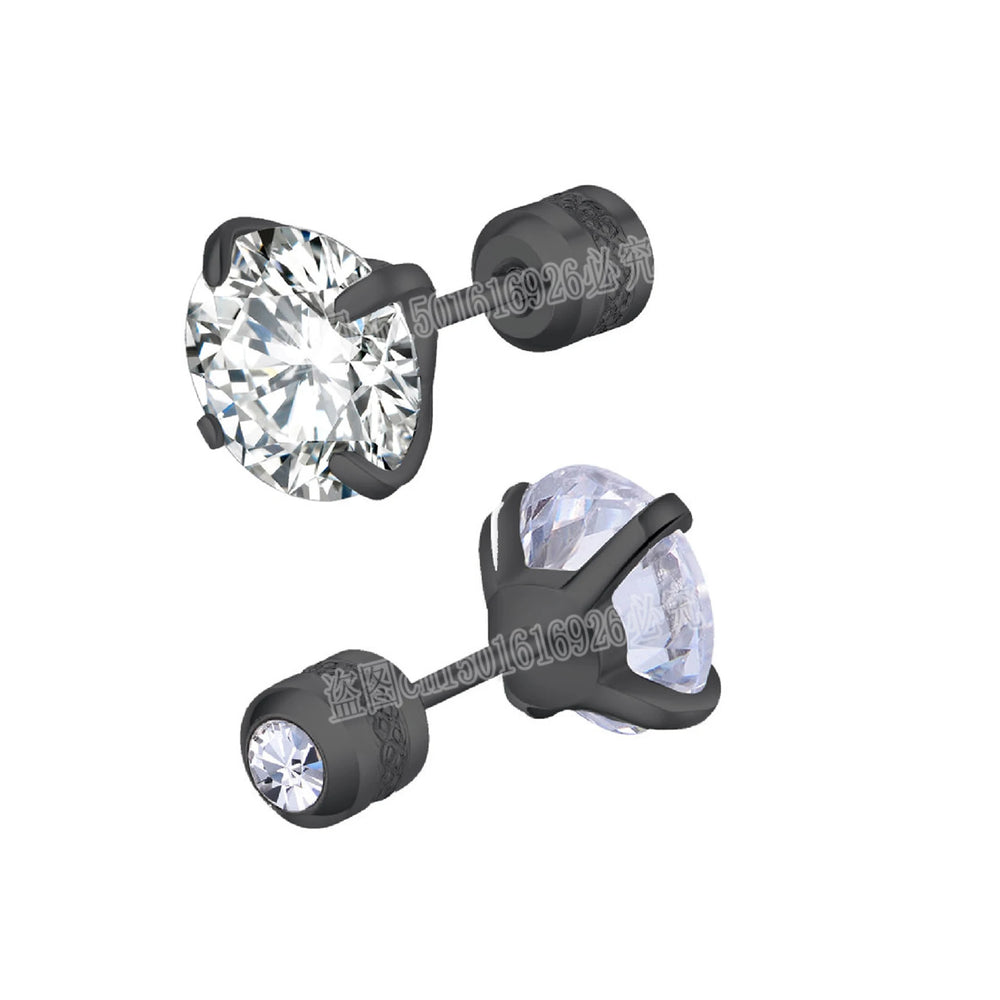 2pcs Hypoallergenic Titanium Steel Stud Earrings for Men Women, Zircon Screw Back E additional angle