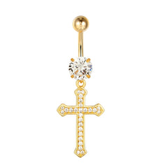 Surgical Cross Dangle Navel Ring Crystal Stainless Steel Belly Button Piercing Earring 14G 10mm Barb