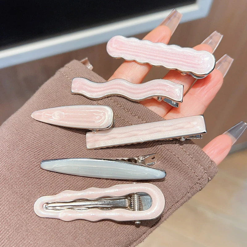 Simple Wave Oval Pink Seamless Hair Clip Women Acetate Bangs Duckbill Hairpins Stylin alternate view