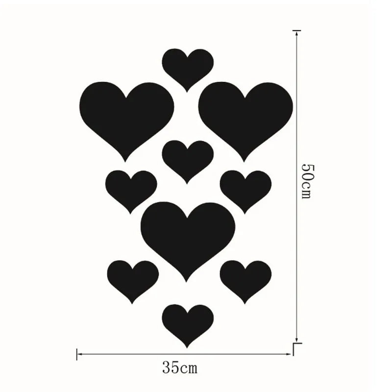 10Pcs Acrylic Love Heart Wall Stickers | Mirror 3D Decals for Home Decor close-up view