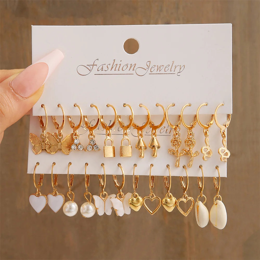 Heart Pearl Dangle Earrings Set Metal Gold Color Butterfly Locks Earrings for Women S alternate view