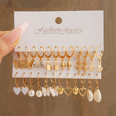 Heart Pearl Dangle Earrings Set Metal Gold Color Butterfly Locks Earrings for Women S alternate view