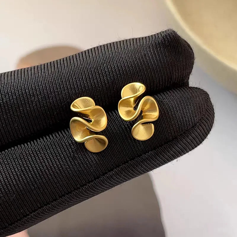 AU999 24K Gold Ruffled Lotus Leaf Earrings for Women | Elegant Floral Drop Earrings