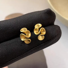 AU999 24K Gold Ruffled Lotus Leaf Earrings for Women | Elegant Floral Drop Earrings
