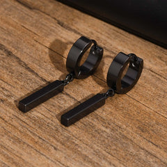 Men's Cool Punk Statement Geometric Bar Hoop Huggie Earrings Gifts Jewelry, Waterproo alternate view