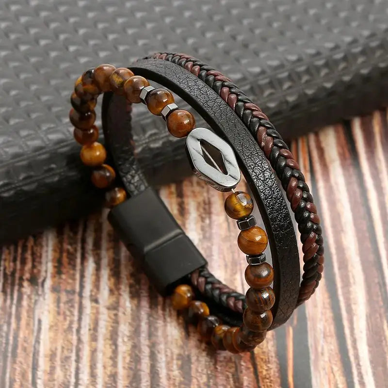 Classic Men's Leather Bracelet New Style Hand-woven Multi-layer Combination Accessory Fa detail view