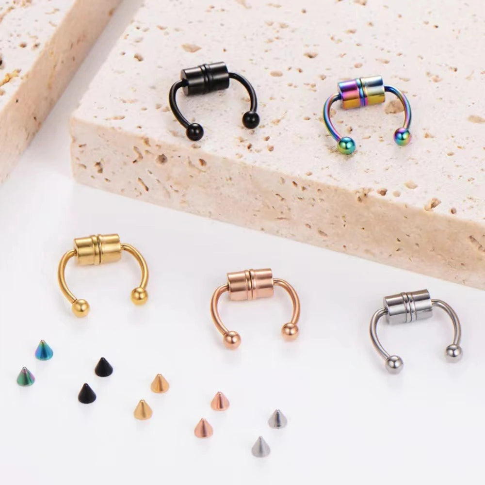 Gothic Magnet Fake Nose Ring Non Piercing Nose Clip Stainless Steel Fake Piercing Hoop Septum Rings