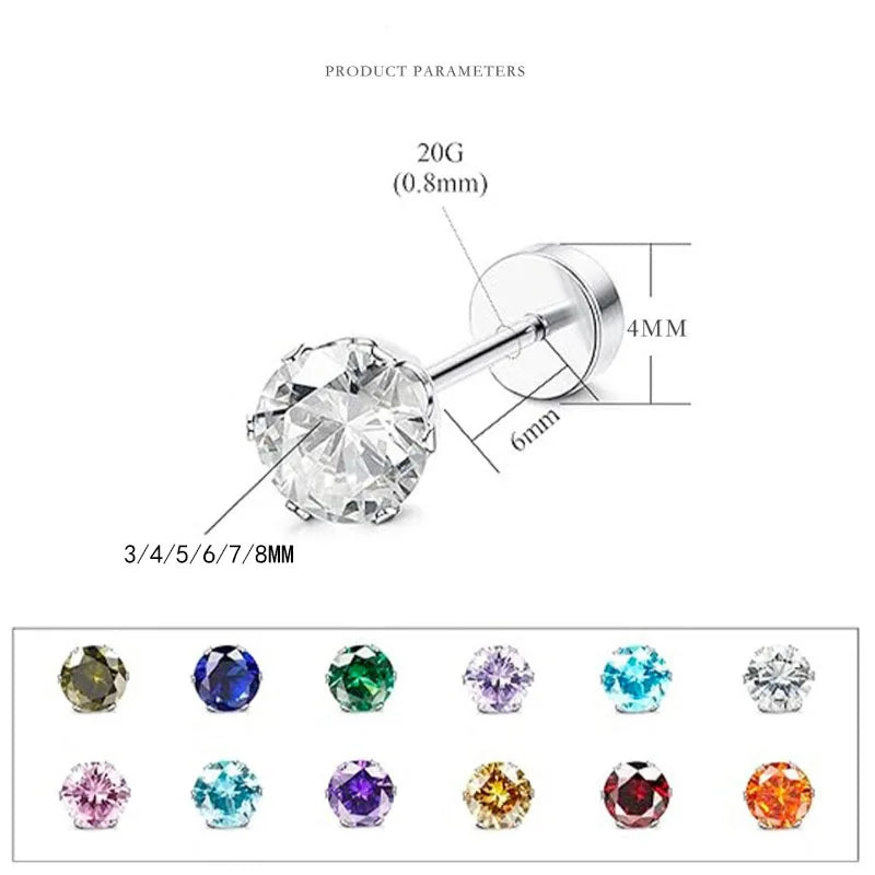 2pcs 20G Hypoallergenic Stud Earrings for Women Men, Stainless Steel Flatback Earrings close-up view