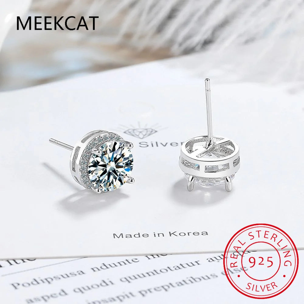 925 Sterling Silver 2 Carat Moissanite Round Earring Brincos Engagement Wedding Daily lifestyle view