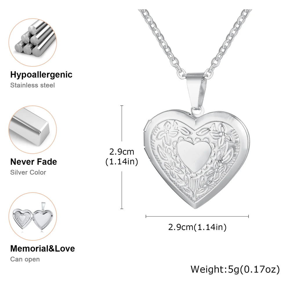 Vnox Never Fade Silver Color Stainless Steel Women Locket Pendant, Openable Heart Pen lifestyle view