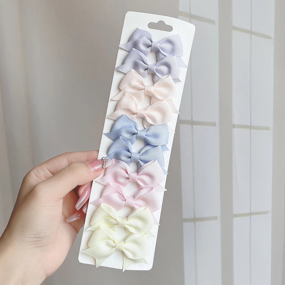 10Pcs/Set Solid Color Kids Bows Hair Clips for Baby Girls Handmade Ribbon Bowknot Hai alternate view