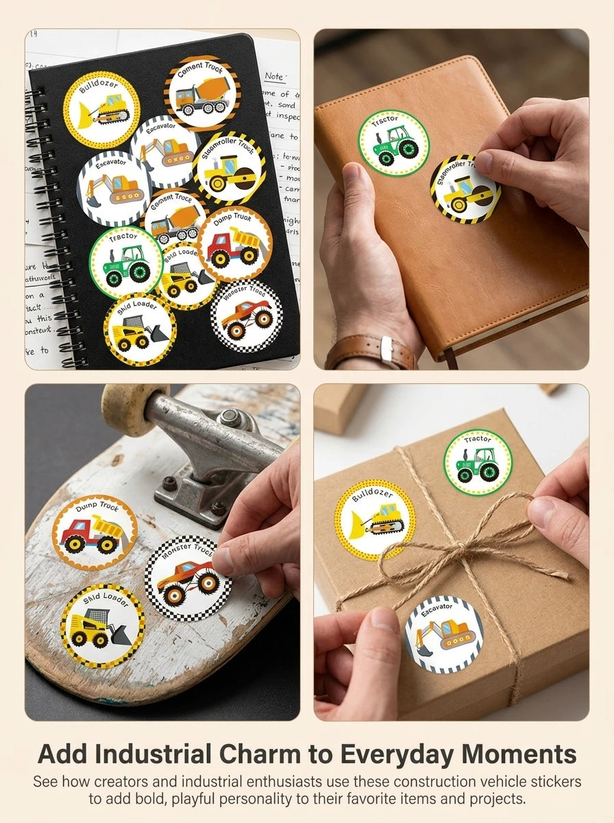1 Roll (500 Stickers) Cartoon Engineering Vehicle Sticker Set | Teacher Reward Labe additional angle