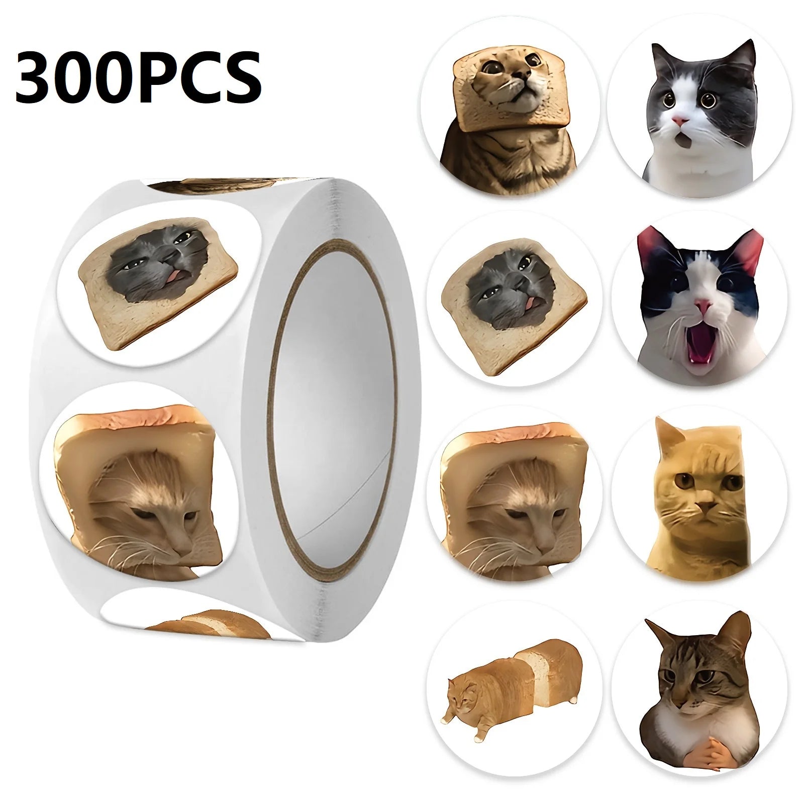 Funny Cat Cartoon Sticker Roll | 100pcs Animal Stickers for Photocard Decor detail view