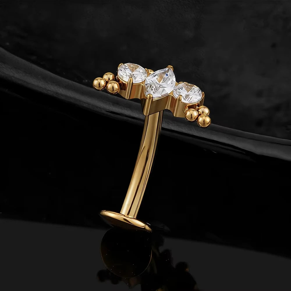 FTCY ASTM F136 G23 Titanium Leaf Branch Push In Threadless Labret Piercing Crystal Be lifestyle view