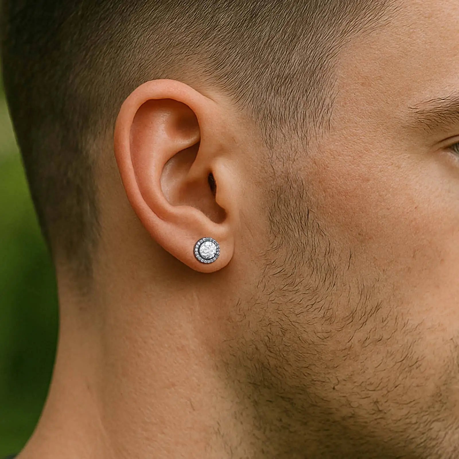 Hip Hop Broken Zircon Stud Earrings for Men Boys,Anti Allergy Round Small Metal Earri alternate view