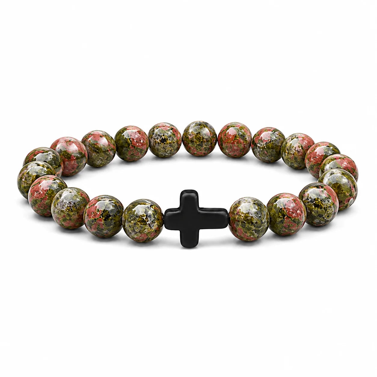 Prayer Men Natural Stone Wood Beads Rosary Hematite Cross Bracelets Onyx Meditation Brac detail view