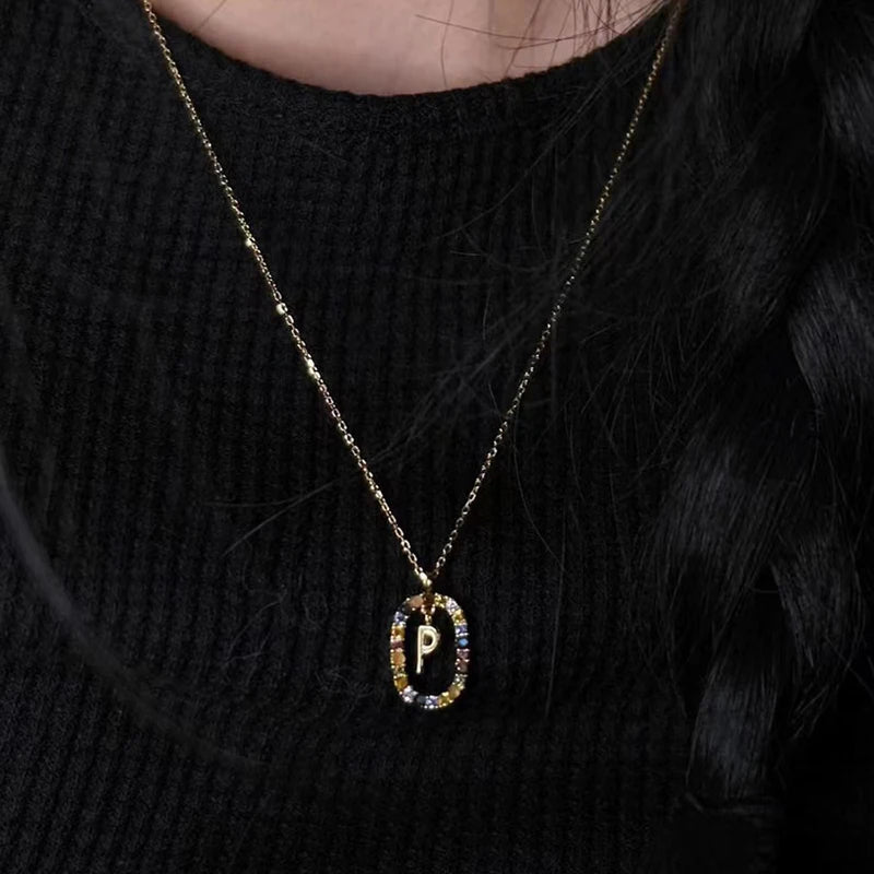 925 Sterling Silver Gold Initial Necklace | Personalized Letter Pendant with Zirconia alternate view