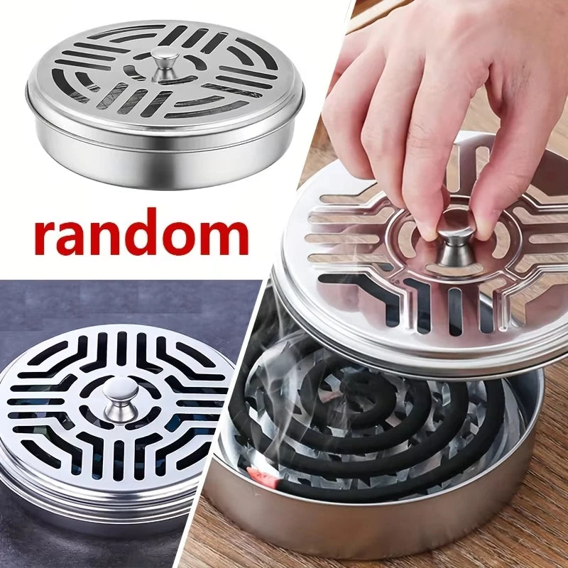 Stainless Steel Mosquito Coil Tray With Cover | Large Portable Mosquito Coil Holder Box detail view