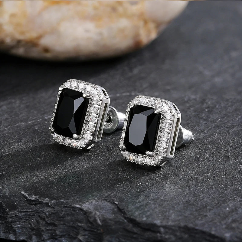 Huitan Rectangle/Square Green Cubic Zircon Stud Earrings Women Elegant Party Accessor lifestyle view