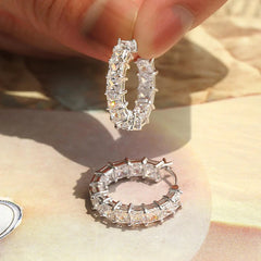 Huitan Princess Square Cubic Zirconia Hoop Earrings Luxury Trendy Ear Circle Earrings for Women Fash