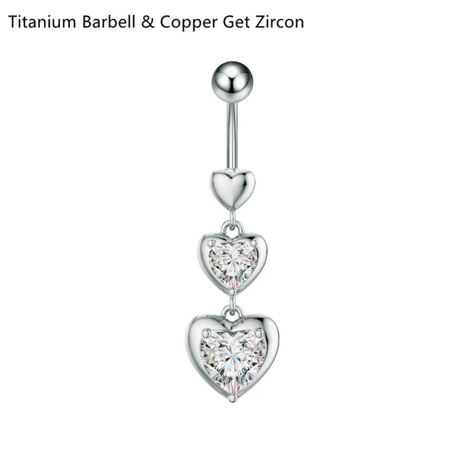 14G Crystal Heart Butterfly Dangle Belly Button Rings CZ Zircon Drop Navel Barbell Be alternate view