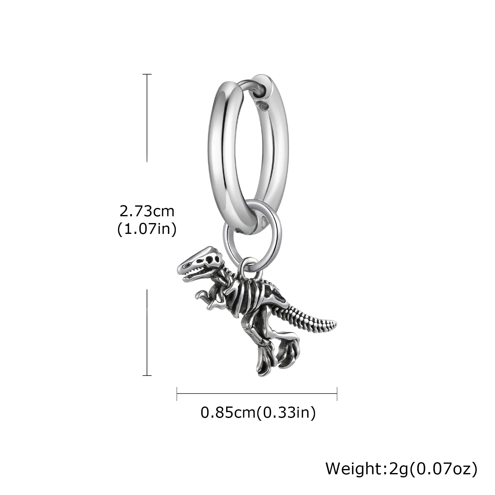 Dinosaur Drop Earrings | Stainless Steel Punk Rock Jewelry for Men and Women additional angle