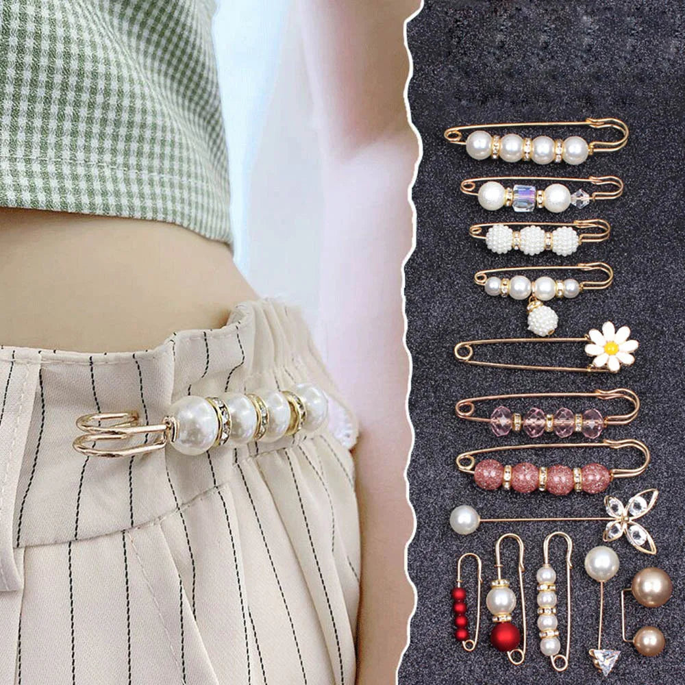 Pearl Brooch Pin For Women Scarf Double Pearl Fixed Safety Pin Accessories Clothes Buckle Clips Multifunction Brooch Clips Lapel