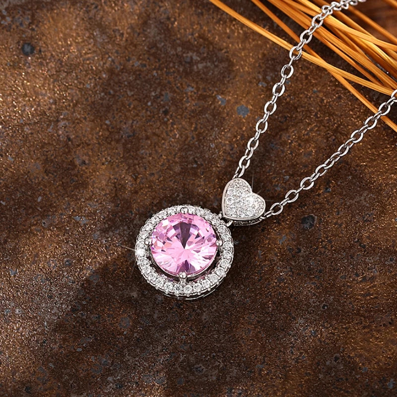 Huitan Romantic Pink Cubic Zirconia Pendant Necklace for Women Engagement Wedding Party detail view