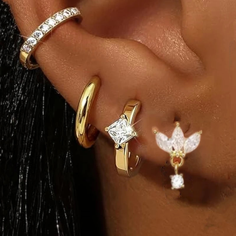 Huggie Hoop Earrings Set for Women | Crystal Zircon Tragus Cartilage Piercing Jewelry detail view