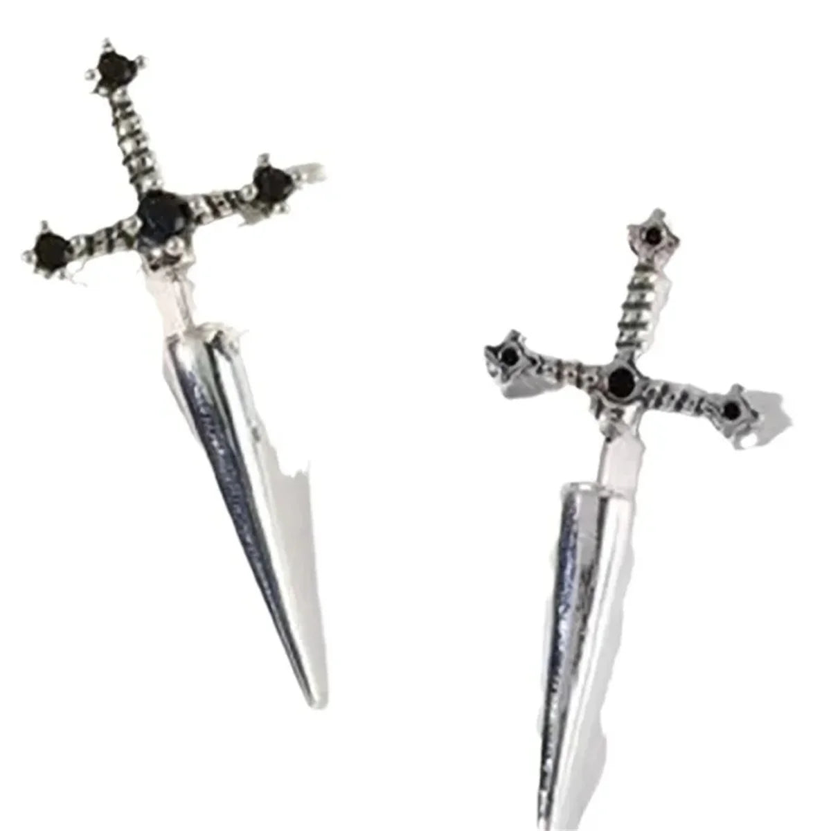 2pcs Gothic Sword Stud Earrings | Vintage Punk Crystal Dagger Ear Jewelry detail view