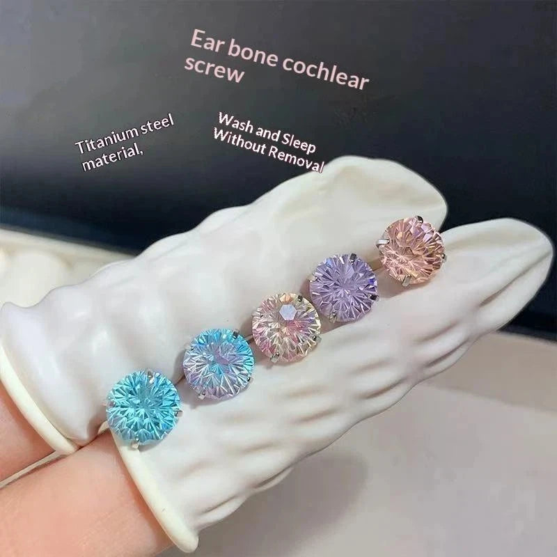 Crystal Stud Earrings Faceted Multicolor Stainless Steel Screw Back Tarnish Resistant alternate view