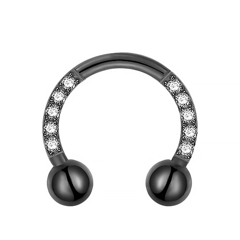 Titanium Zircon Hoop Nose Ring Septum Lip Circular Barbell Horseshoe Ear Tragus Helix close-up view