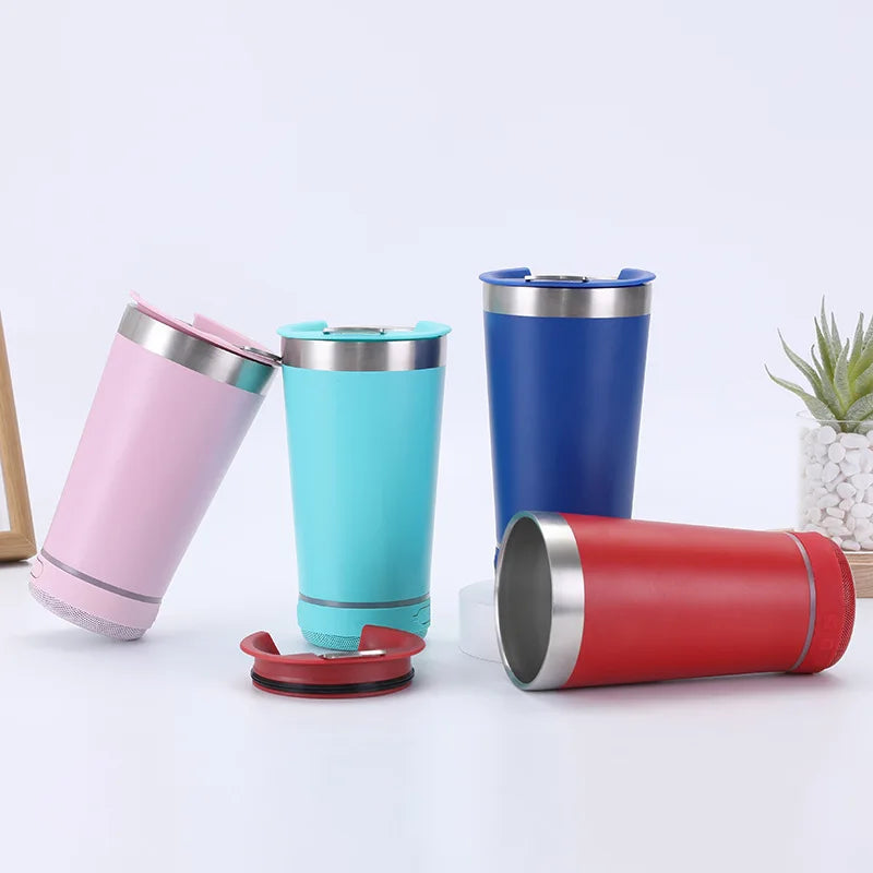 Creative Bluetooth Speaker Steel Vacuum Coffee Cup 16oz 450ml Double Wall Ice Cooler Car detail view