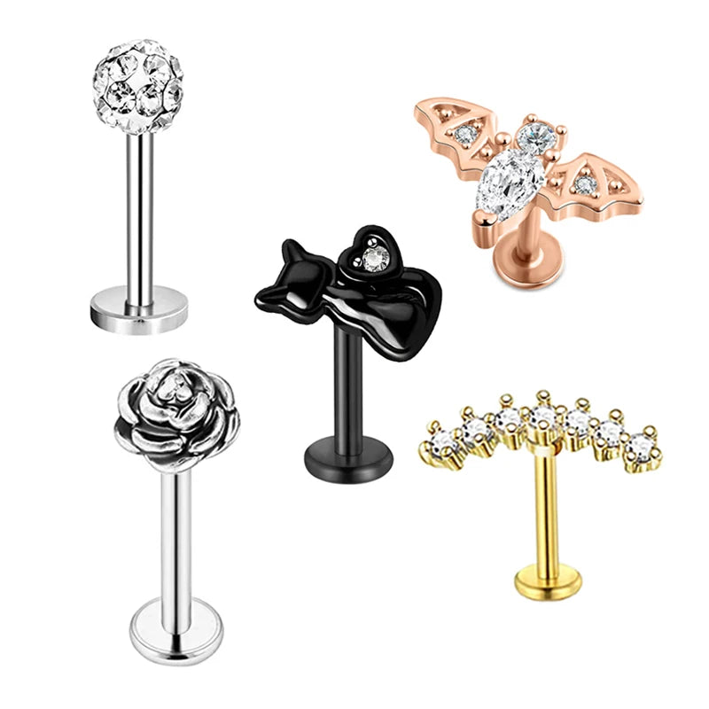 5pcs Tragus Stud Earring Set | Heart CZ Cartilage Piercing Jewelry alternate view