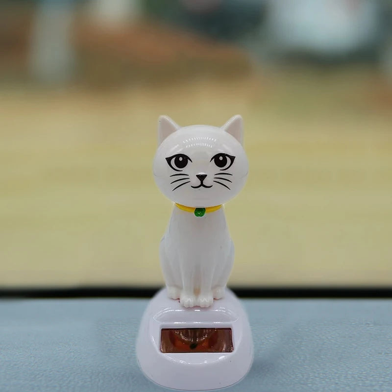 1pc Car Decoration Solar Energy Decoration Shaking Head Doll Cartoon Cat Shape Deco additional angle