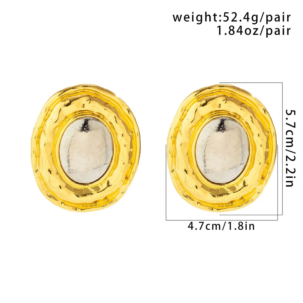 Oversize Glossy Round Circle Stud Earrings | Gold Plated Thick Hoop Jewelry lifestyle view