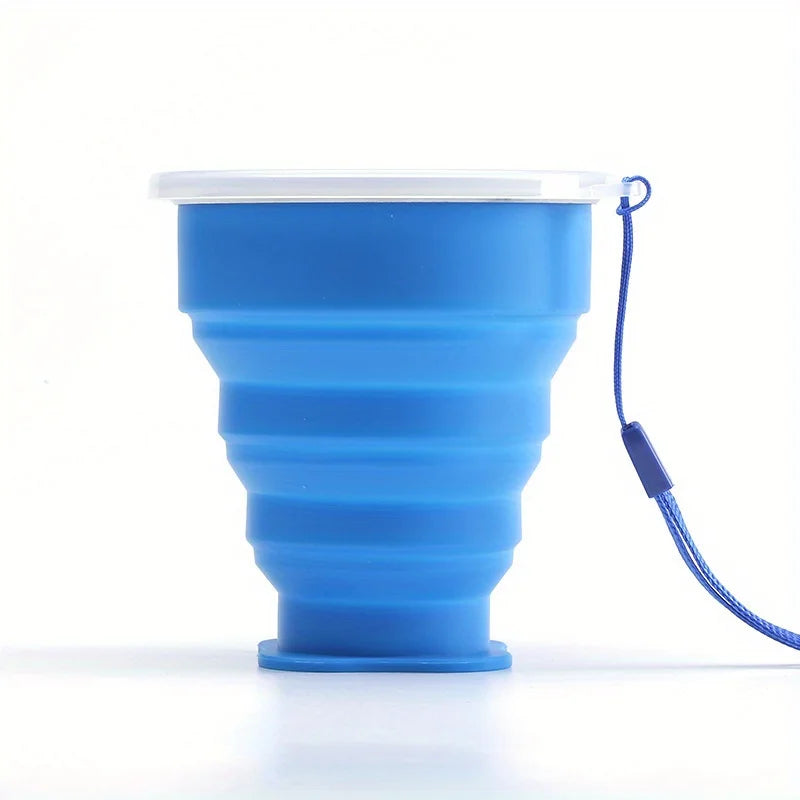 1Pack Silicone Collapsible Travel Water Cup Portable Camping Cup with Lids Food Grade close-up view