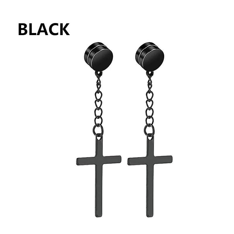 2pcs Punk Mens Strong Magnet Magnetic Cross Ear Stud Set Non Piercing Earrings Fake Earr detail view