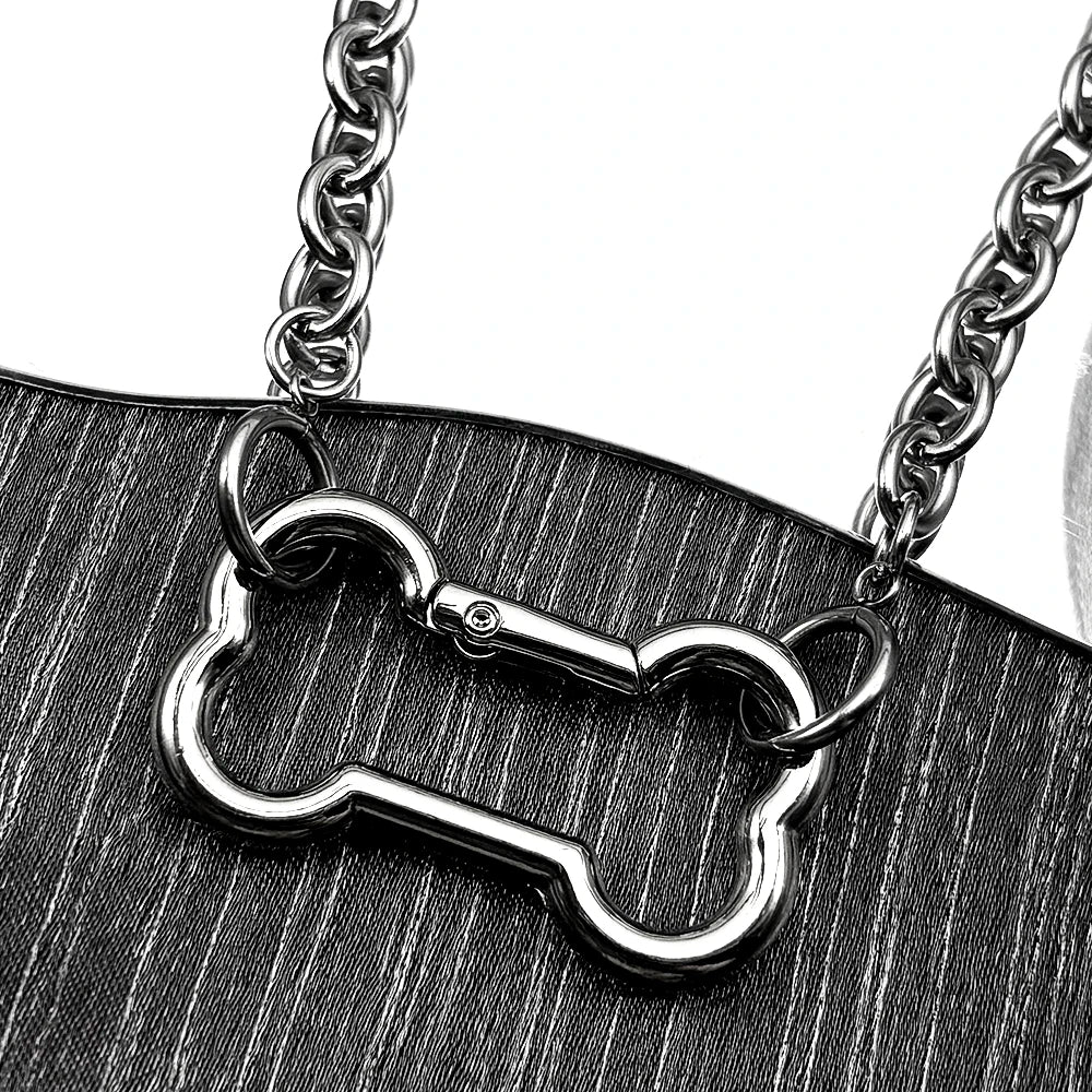 Punk Dog Bone Pendant Necklace | Stainless Steel Silver Goth Choker lifestyle view